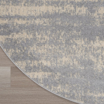 4' Gray And Beige Round Abstract Indoor Outdoor Area Rug