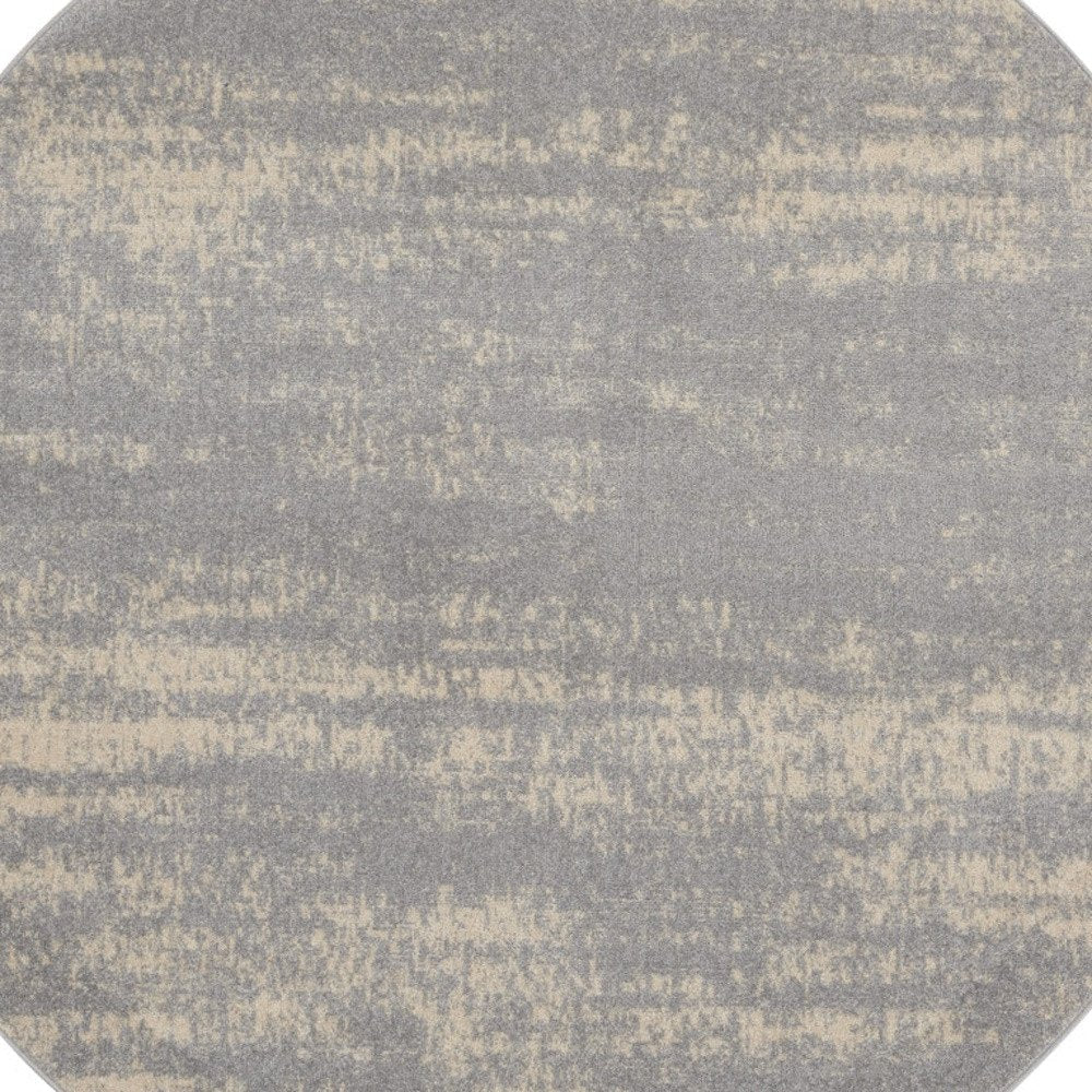 6' Gray And Beige Round Abstract Indoor Outdoor Area Rug — view 2