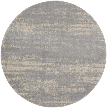 6' Gray And Beige Round Abstract Indoor Outdoor Area Rug