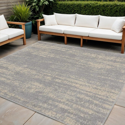 5' Gray And Beige Square Abstract Indoor Outdoor Area Rug