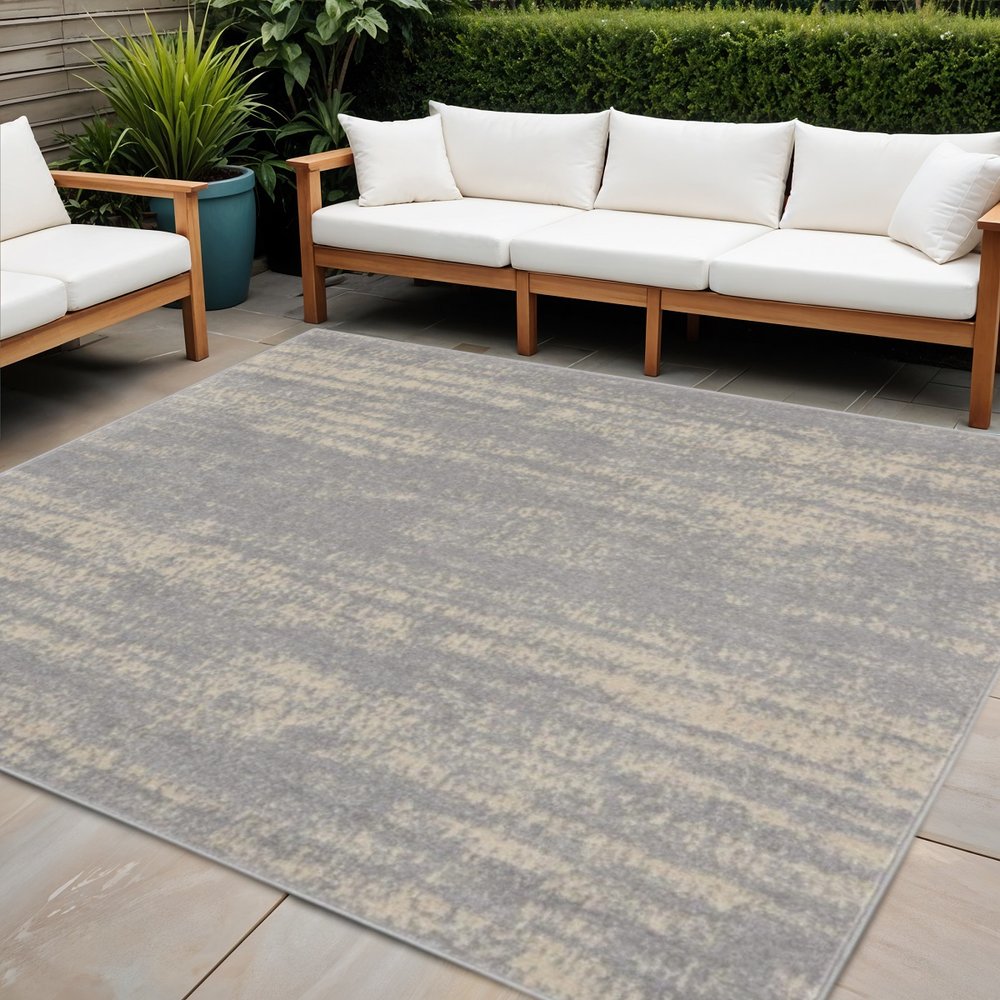 5' Gray And Beige Square Abstract Indoor Outdoor Area Rug — view 12
