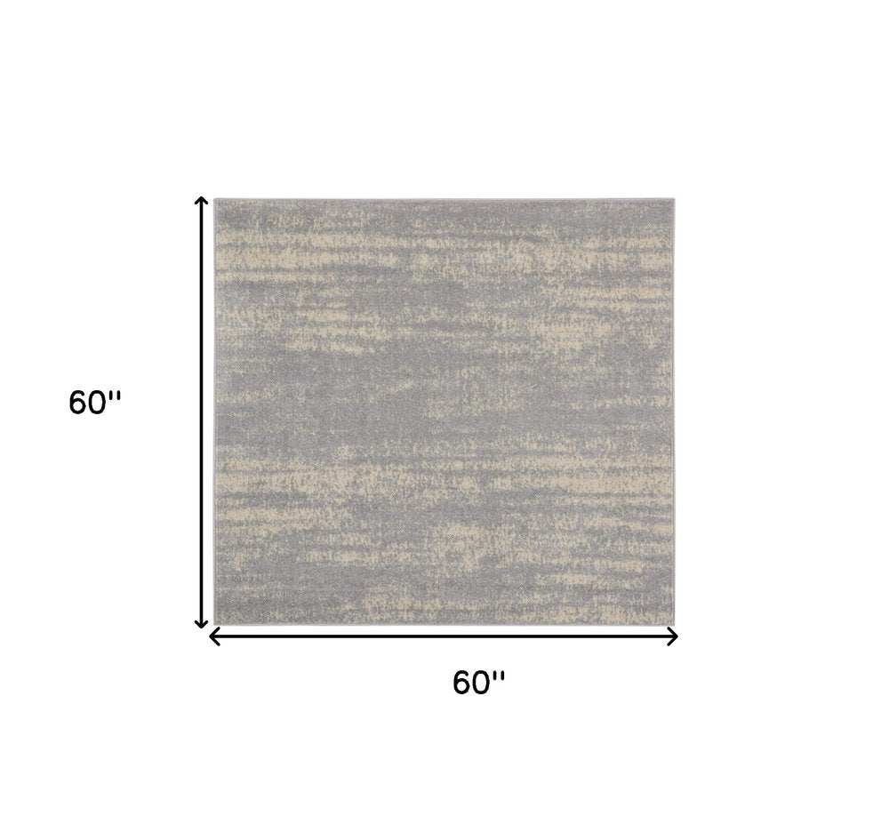 5' Gray And Beige Square Abstract Indoor Outdoor Area Rug — view 1
