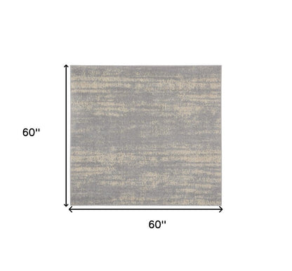 5' Gray And Beige Square Abstract Indoor Outdoor Area Rug