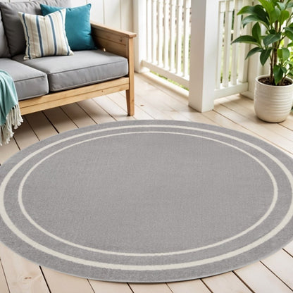 4' Gray And Ivory Round Indoor Outdoor Area Rug HomeRoots