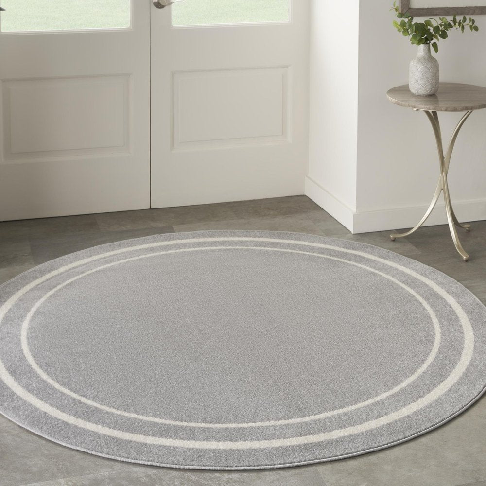 4' Gray And Ivory Round Indoor Outdoor Area Rug