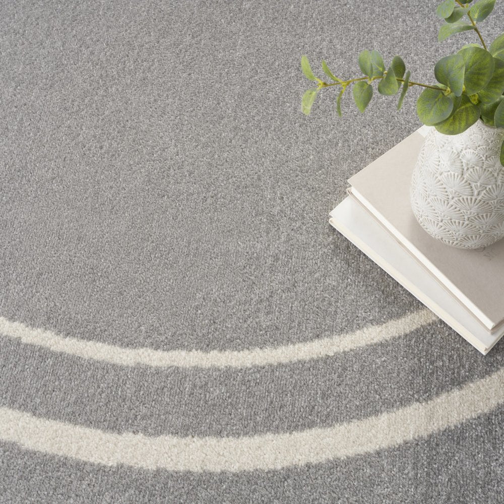 4' Gray And Ivory Round Indoor Outdoor Area Rug — view 8