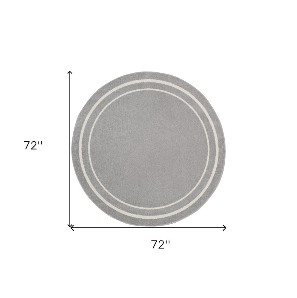 6' Gray And Ivory Round Indoor Outdoor Area Rug — view 1