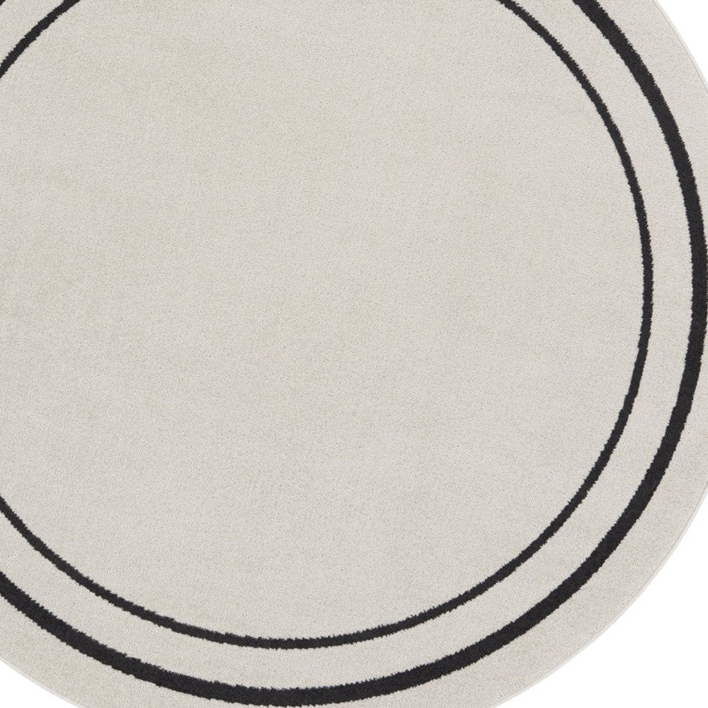 6' Ivory And Black Round Indoor Outdoor Area Rug — view 2