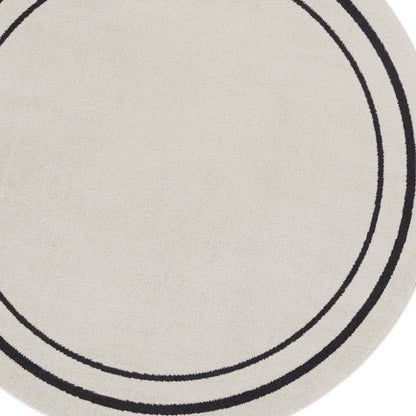 6' Ivory And Black Round Indoor Outdoor Area Rug