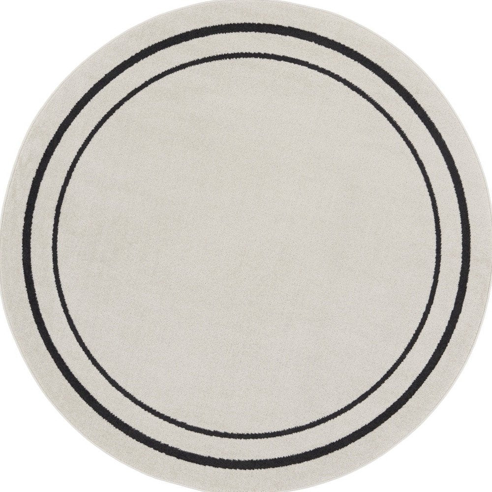 6' Ivory And Black Round Indoor Outdoor Area Rug HomeRoots