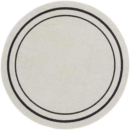 6' Ivory And Black Round Indoor Outdoor Area Rug