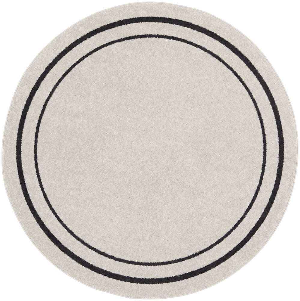 6' Ivory And Black Round Indoor Outdoor Area Rug HomeRoots