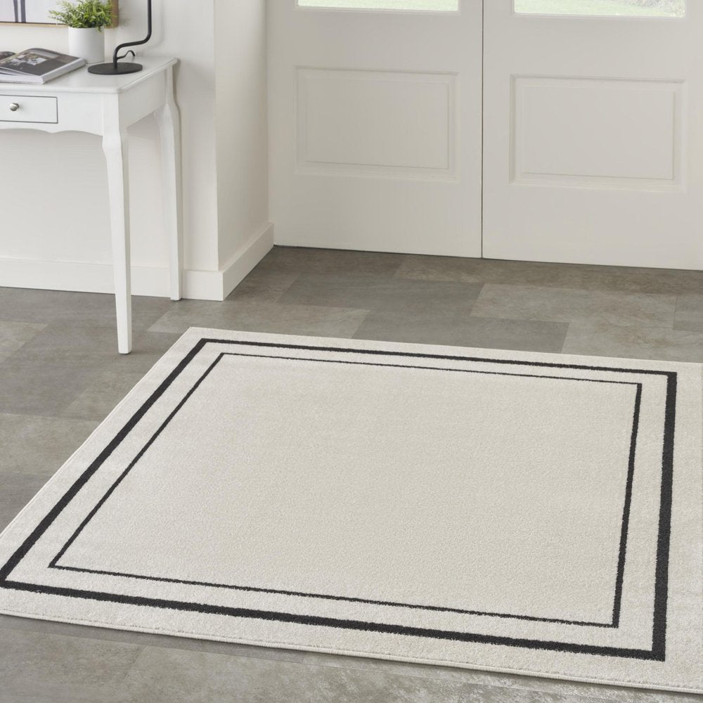 5' Ivory And Black Square Indoor Outdoor Area Rug — view 8