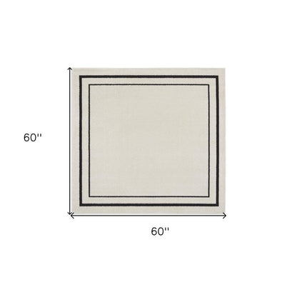 5' Ivory And Black Square Indoor Outdoor Area Rug HomeRoots
