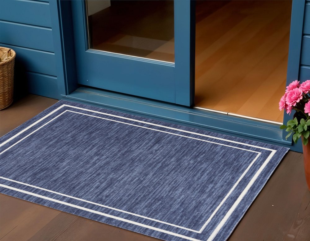 2' X 4' Navy Blue And Ivory Indoor Outdoor Area Rug — view 4