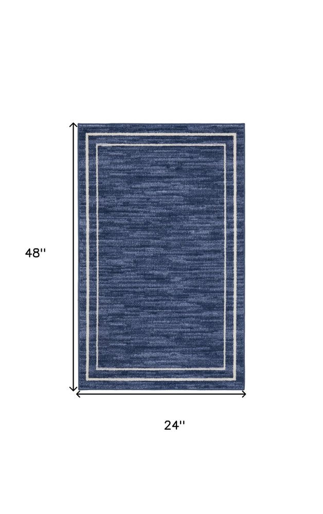 2' X 4' Navy Blue And Ivory Indoor Outdoor Area Rug — view 1