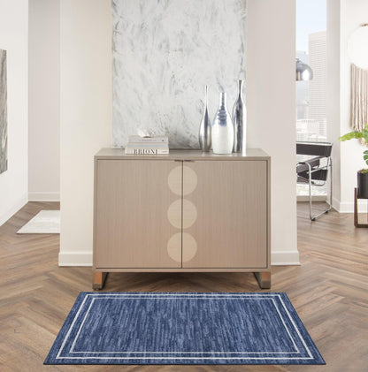 3' X 5' Navy Blue And Ivory Indoor Outdoor Area Rug
