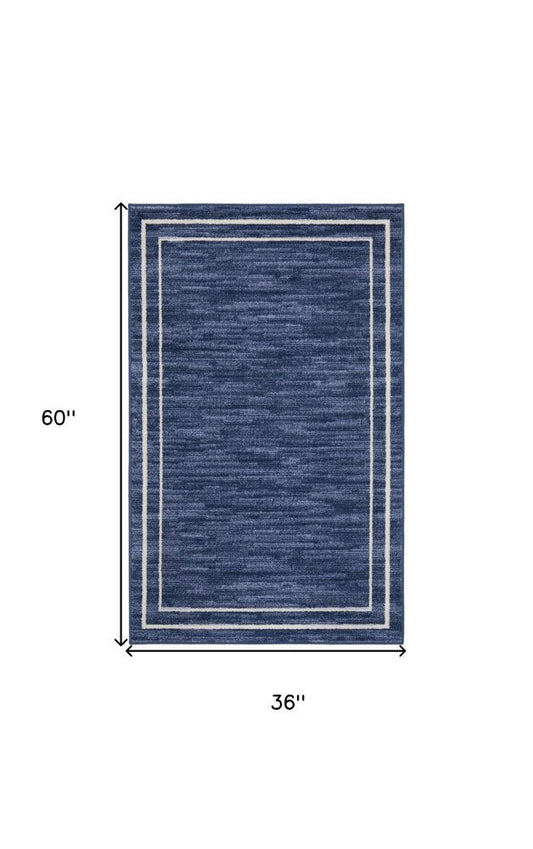 3' X 5' Navy Blue And Ivory Indoor Outdoor Area Rug