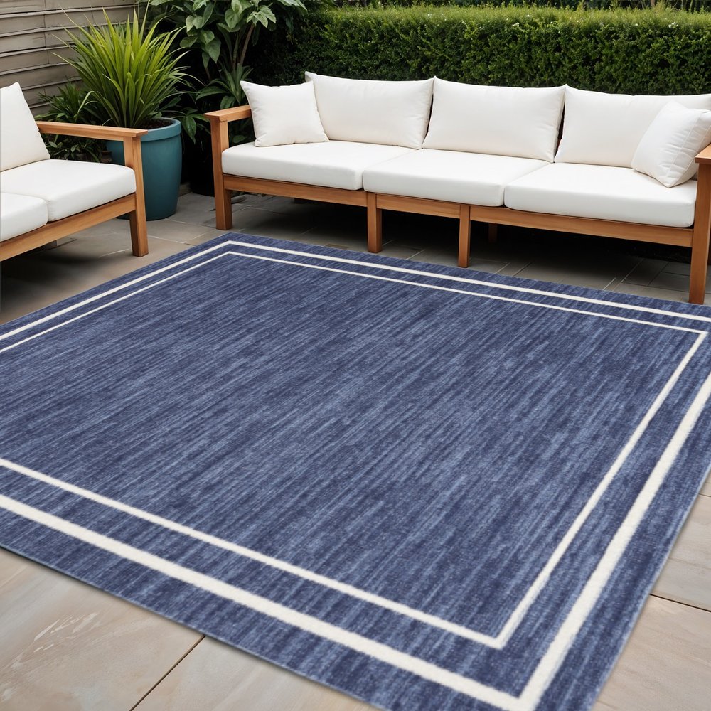 5' Navy Blue And Ivory Square Indoor Outdoor Area Rug — view 4
