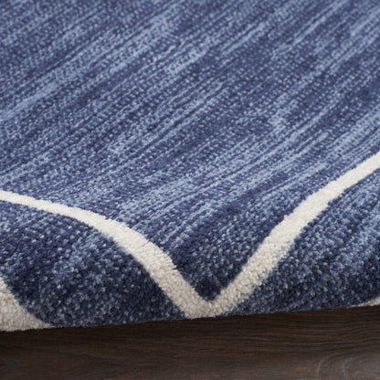 5' Navy Blue And Ivory Square Indoor Outdoor Area Rug