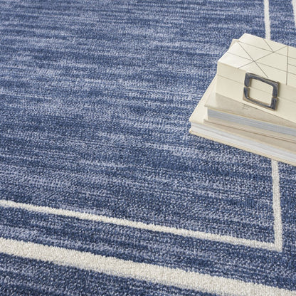 5' Navy Blue And Ivory Square Indoor Outdoor Area Rug