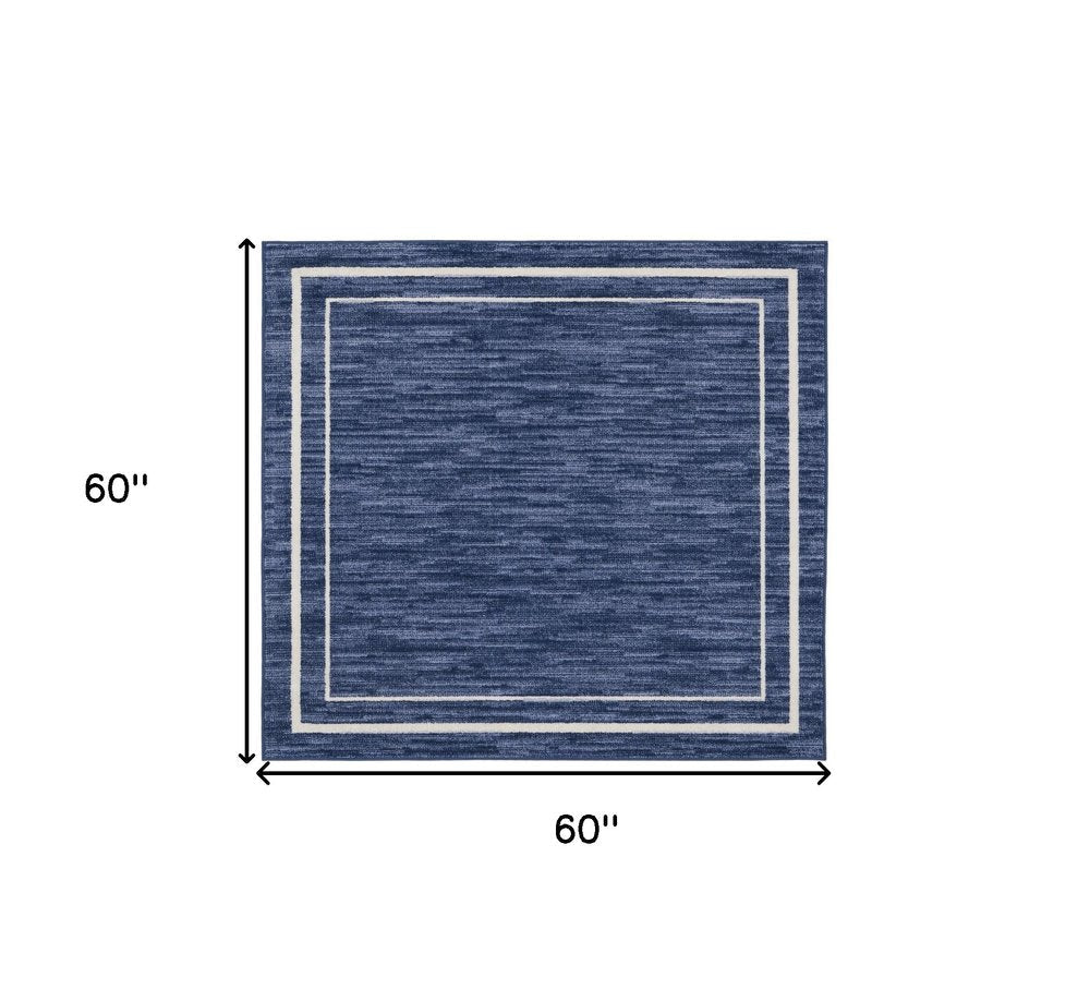 5' Navy Blue And Ivory Square Indoor Outdoor Area Rug — view 1
