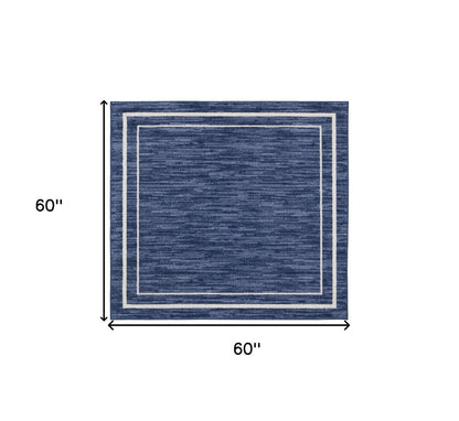 5' Navy Blue And Ivory Square Indoor Outdoor Area Rug