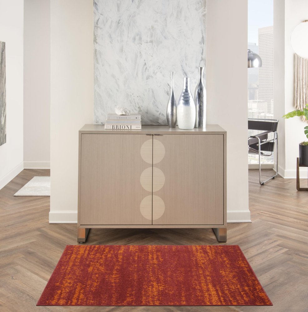 2' X 4' Red And Orange Abstract Indoor Outdoor Area Rug
