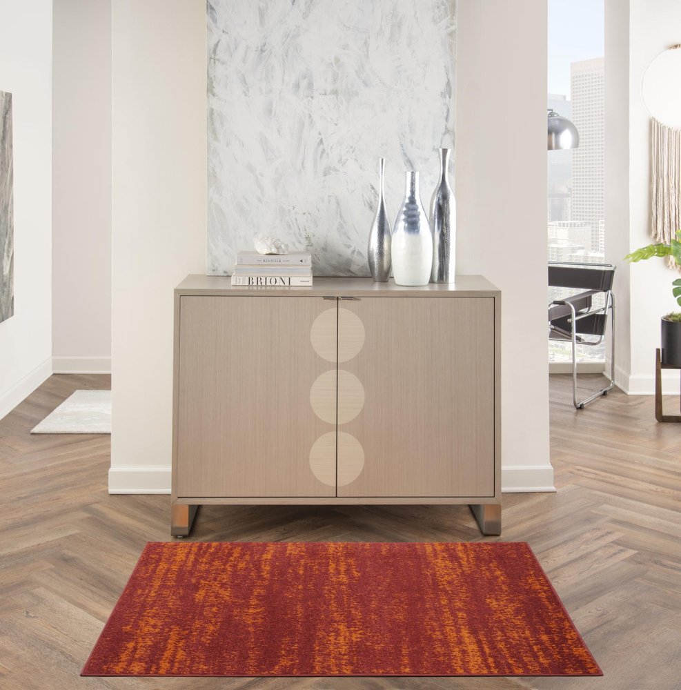 3' X 5' Red And Orange Abstract Indoor Outdoor Area Rug — view 7