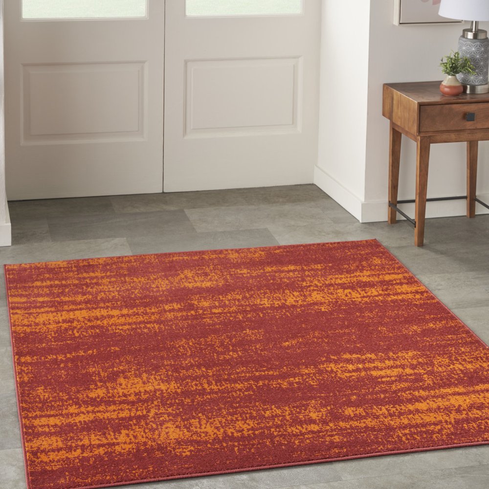 5' Red And Orange Square Abstract Indoor Outdoor Area Rug HomeRoots