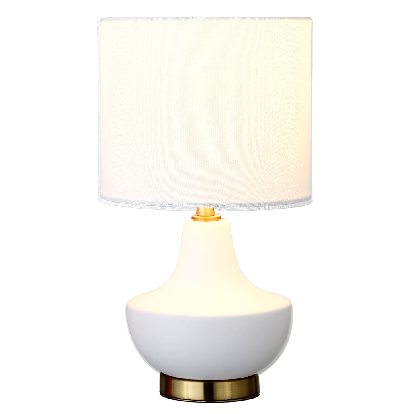 14" Gold and White Ceramic Urn Table Lamp With White Drum Shade