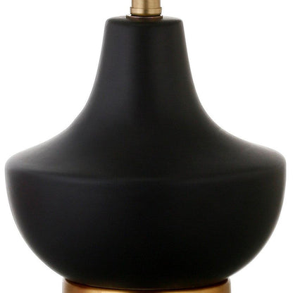 14" Black and Gold Ceramic Urn Table Lamp With White Drum Shade - FurniFindUSA