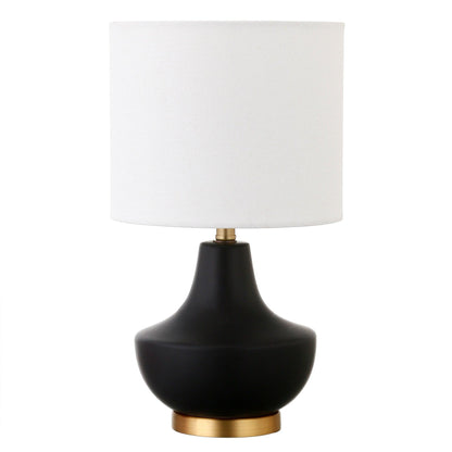 14" Black and Gold Ceramic Urn Table Lamp With White Drum Shade - FurniFindUSA