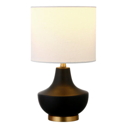 14" Black and Gold Ceramic Urn Table Lamp With White Drum Shade - FurniFindUSA