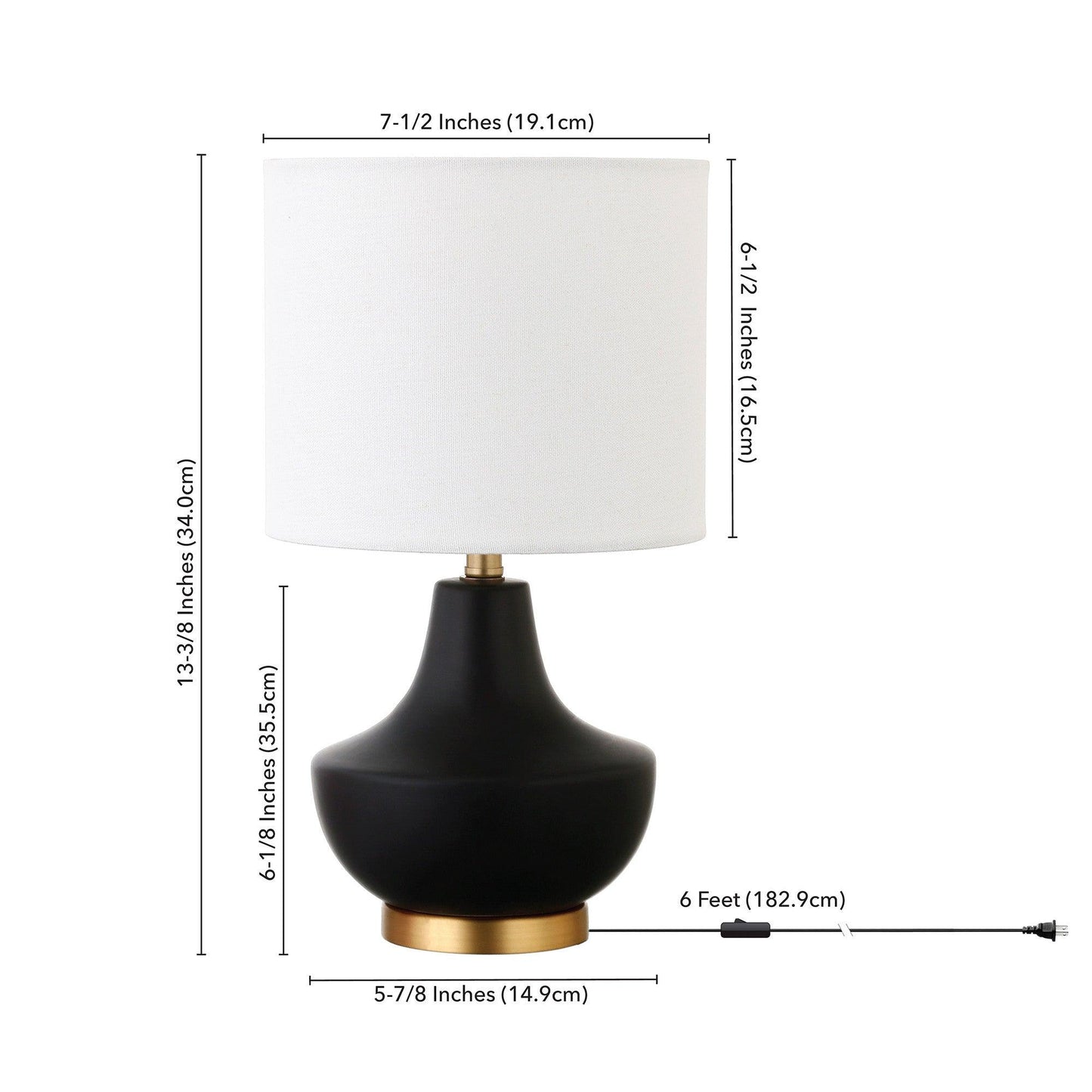 14" Black and Gold Ceramic Urn Table Lamp With White Drum Shade - FurniFindUSA