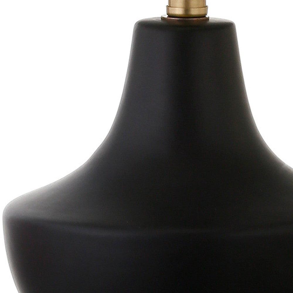 14" Black and Gold Ceramic Urn Table Lamp With White Drum Shade - FurniFindUSA
