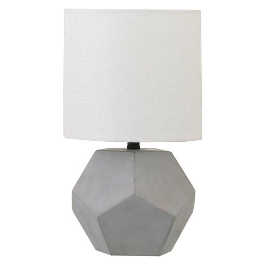 13" Gray Concrete Geometric Table Lamp With White Drum Shade - FurniFindUSA
