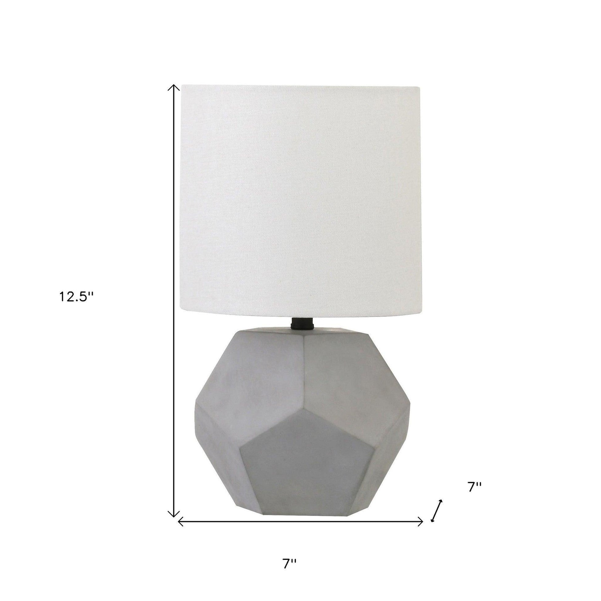 13" Gray Concrete Geometric Table Lamp With White Drum Shade - FurniFindUSA