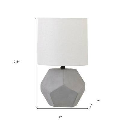 13" Gray Concrete Geometric Table Lamp With White Drum Shade - FurniFindUSA