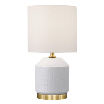 15" Gold and White Ceramic Cylinder Table Lamp With White Drum Shade - FurniFindUSA