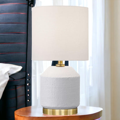 15" Gold and White Ceramic Cylinder Table Lamp With White Drum Shade - FurniFindUSA