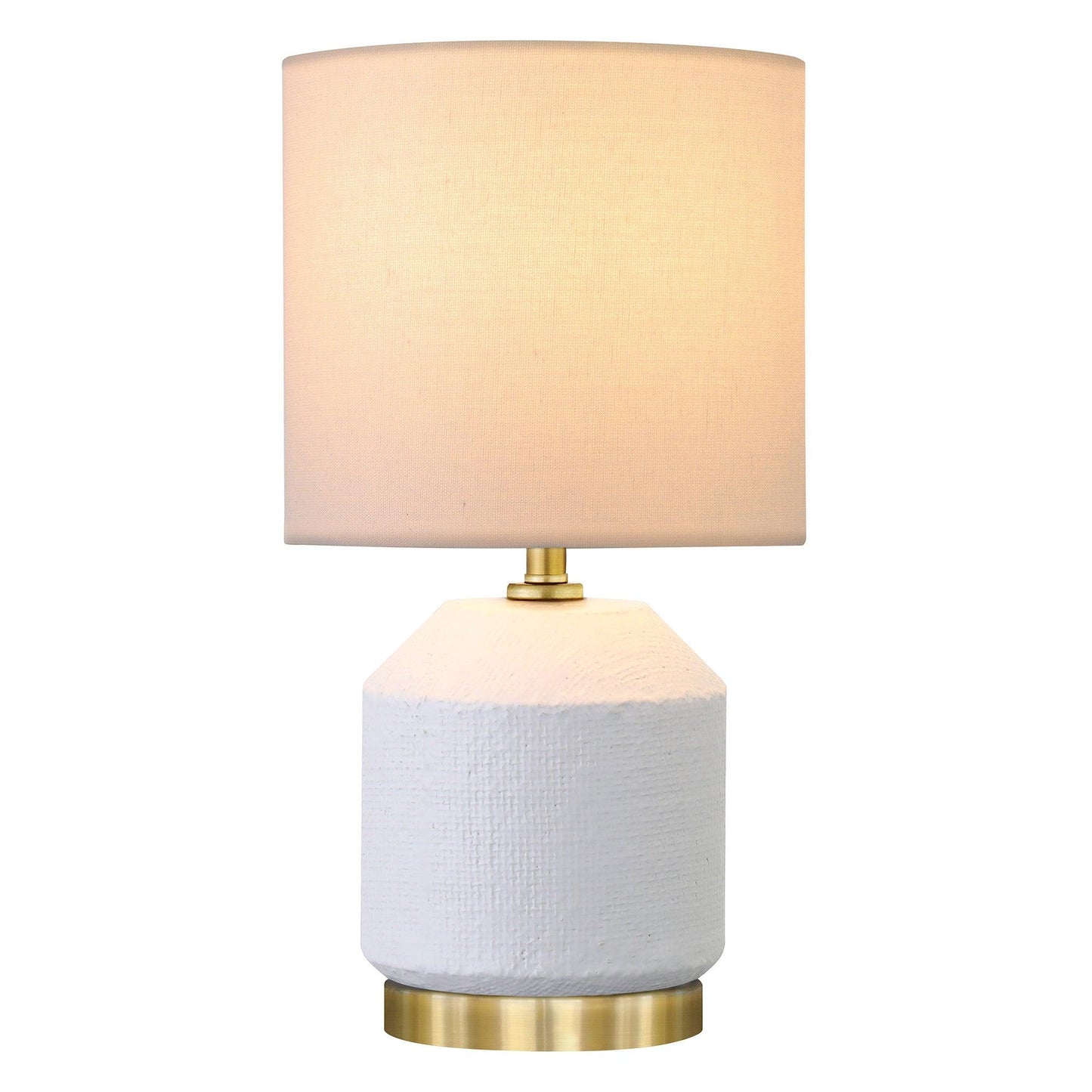 15" Gold and White Ceramic Cylinder Table Lamp With White Drum Shade - FurniFindUSA