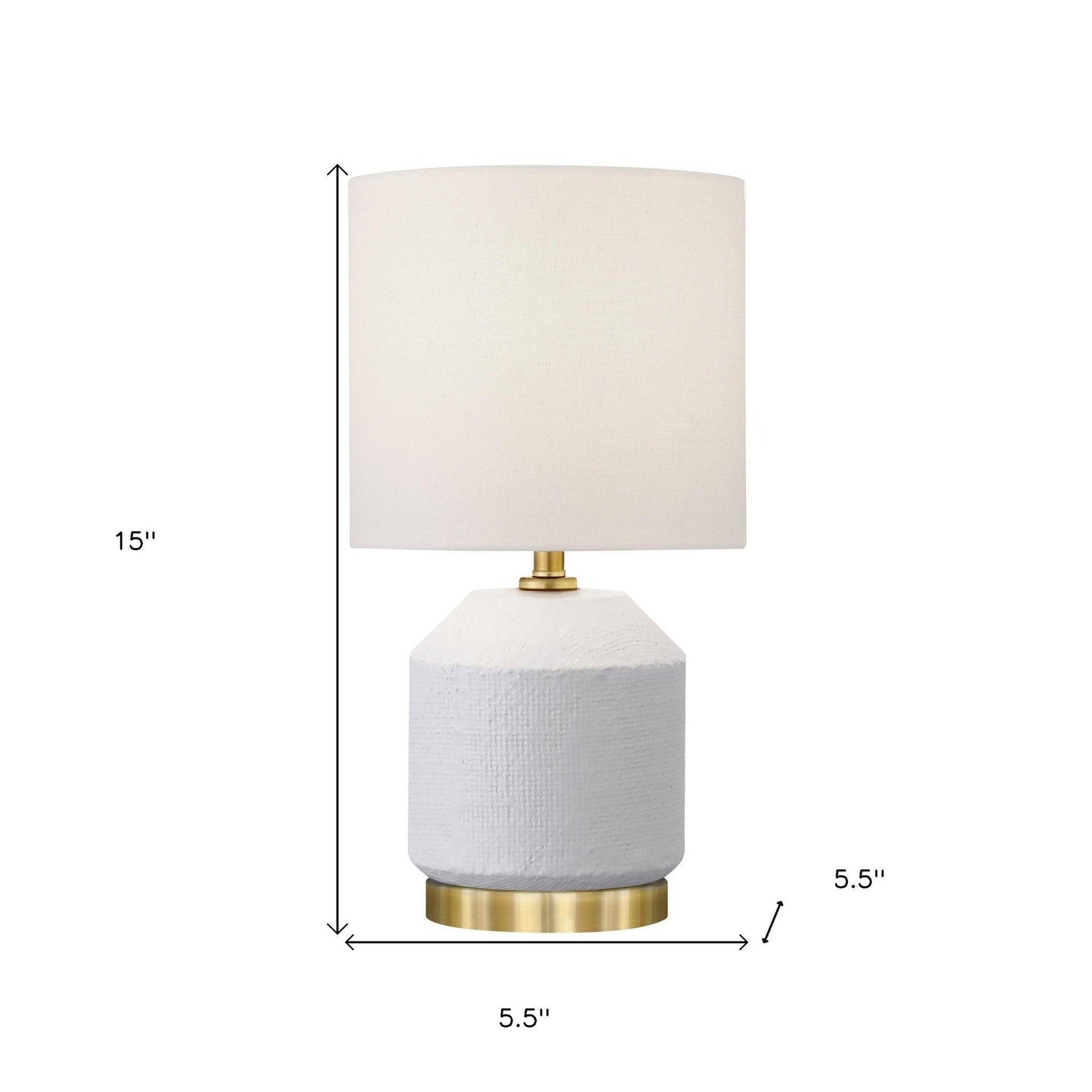 15" Gold and White Ceramic Cylinder Table Lamp With White Drum Shade - FurniFindUSA