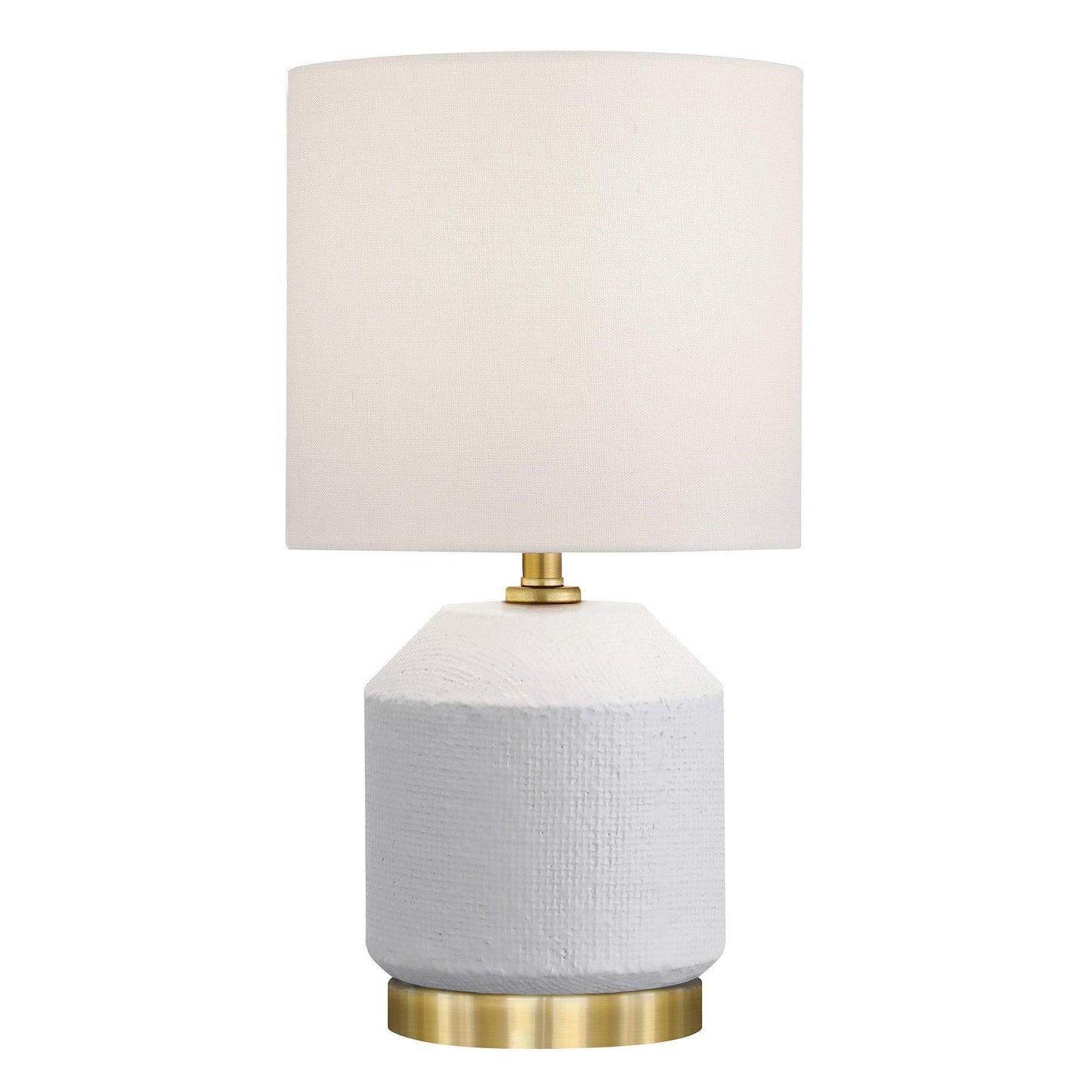 15" Gold and White Ceramic Cylinder Table Lamp With White Drum Shade - FurniFindUSA
