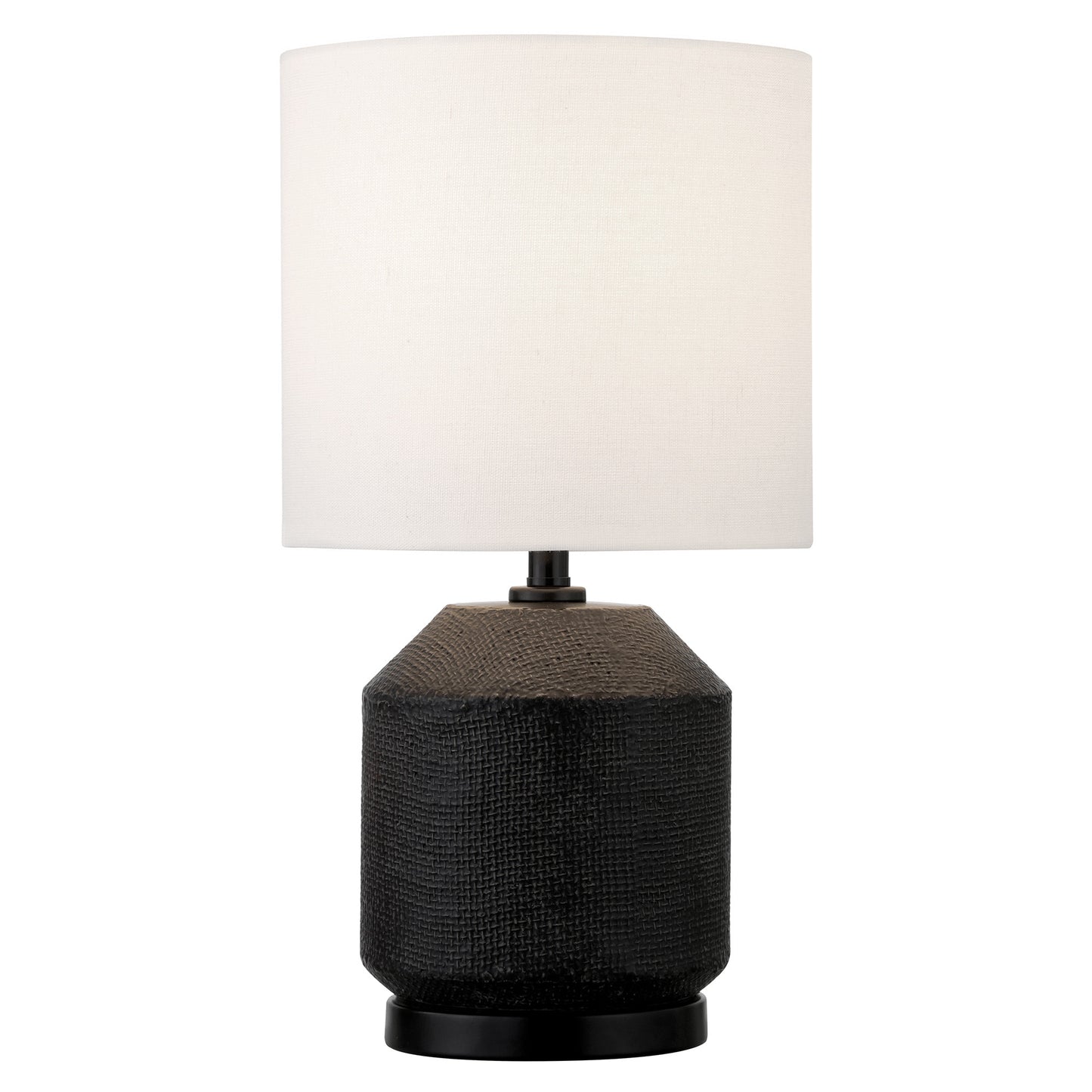 15" Black Ceramic Cylinder Table Lamp With White Drum Shade