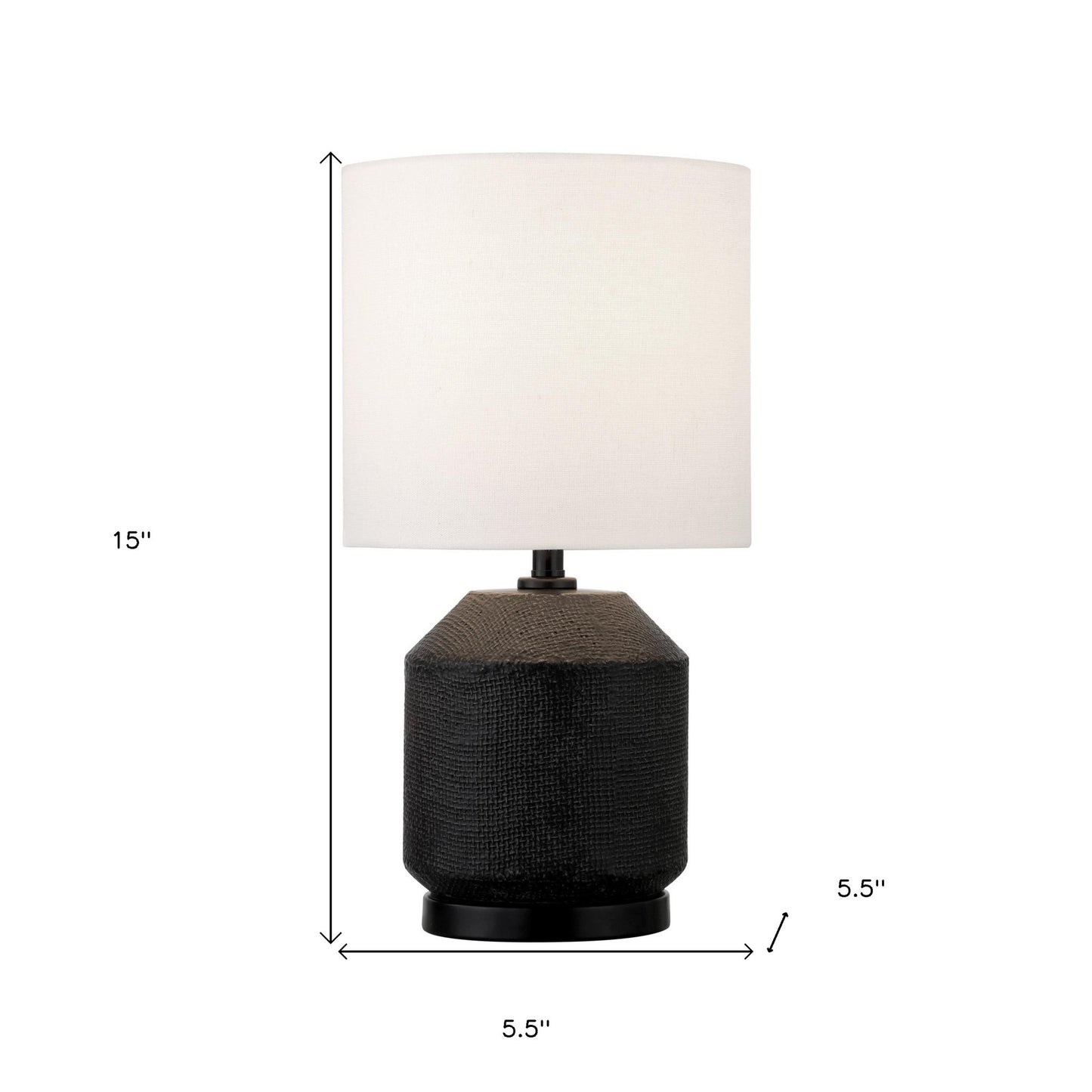 15" Black Ceramic Cylinder Table Lamp With White Drum Shade