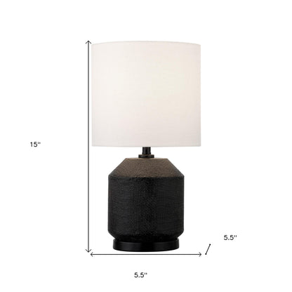 15" Black Ceramic Cylinder Table Lamp With White Drum Shade