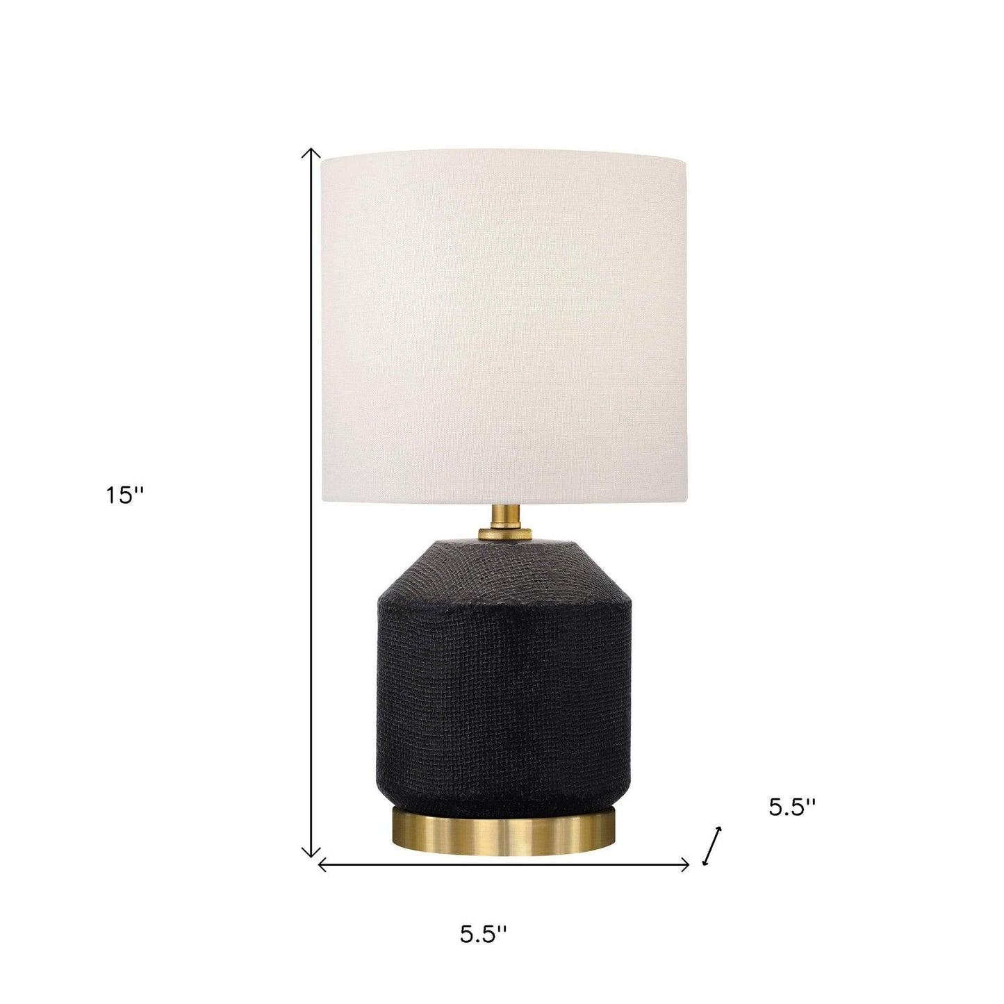 15" Black and Gold Ceramic Cylinder Table Lamp With White Drum Shade - FurniFindUSA