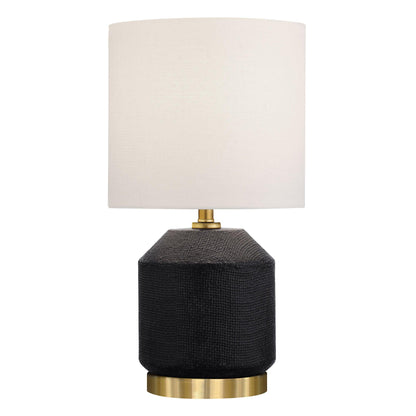 15" Black and Gold Ceramic Cylinder Table Lamp With White Drum Shade - FurniFindUSA