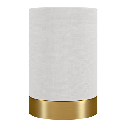 9" Brass Metal Cylinder Bedside Table Lamp With White Drum Shade